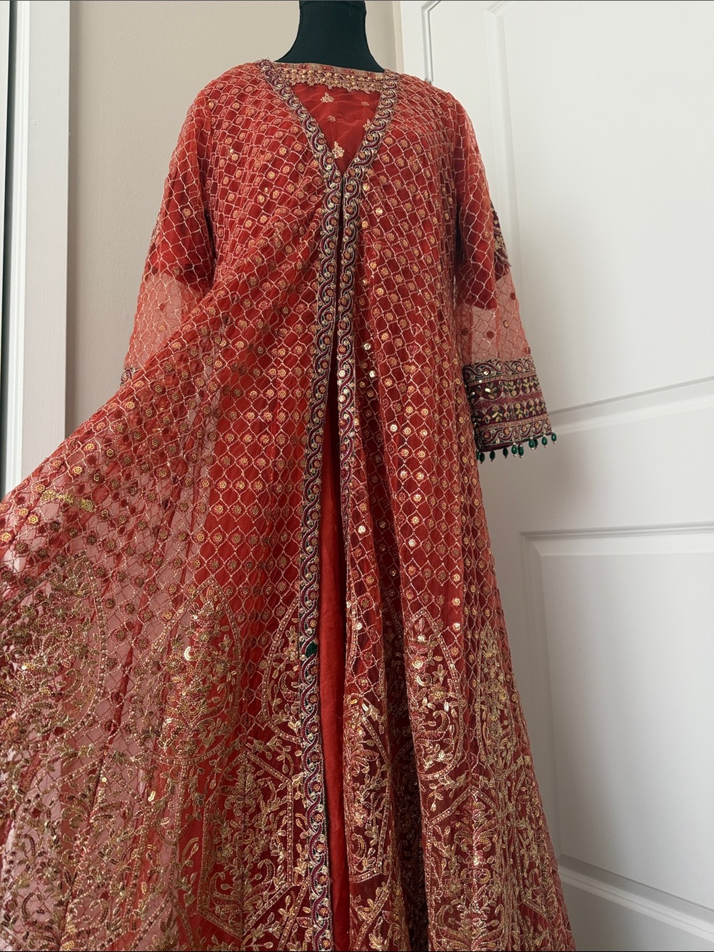 Embellished Pakistani Maxi Heavy Long Overlay Jacket with Gold embroidery